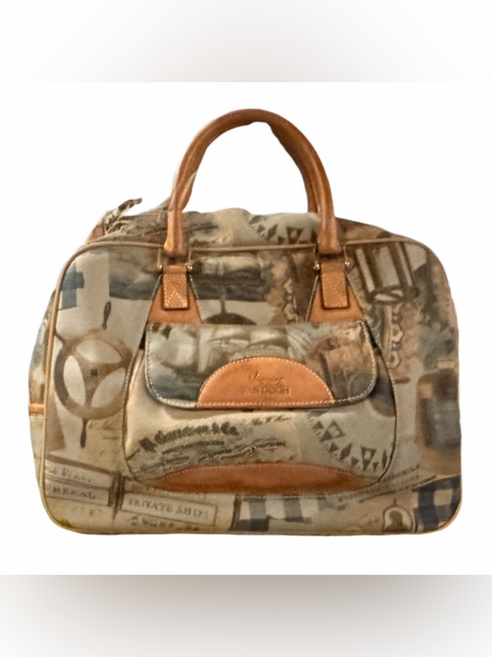 Vincent Van Gogh Tan and Beige Duffel Weekend Bag